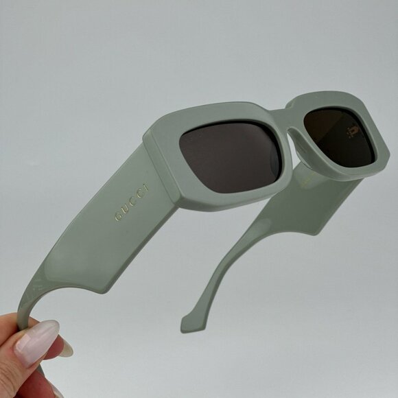 Gucci GG1426S 004 BRAND NEW Sunglasses Solid Sage Brown Unisex Rectangle - Picture 2 of 14